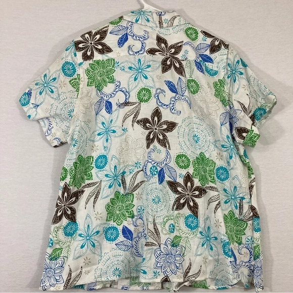 Kim Rogers Floral 100% Linen Short Sleeve Button Down 1X - Picture 8 of 9